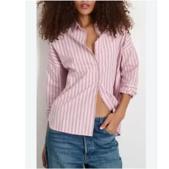 NEW Alex Mill Jo Shirt in Striped Paper Poplin Pink Stripe SMALL $165 - Picture 1 of 7